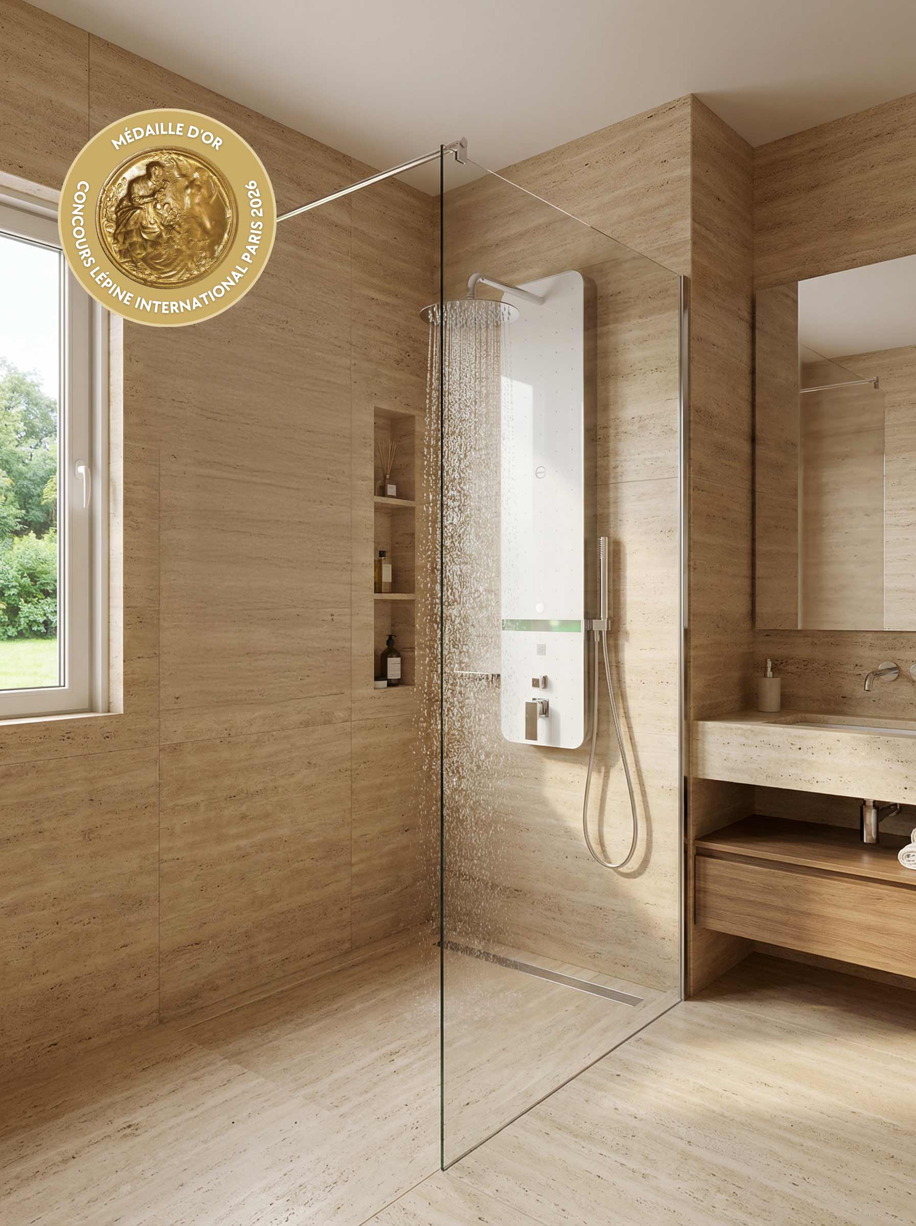 Colonne de douche avec système de récupération d'eau froide