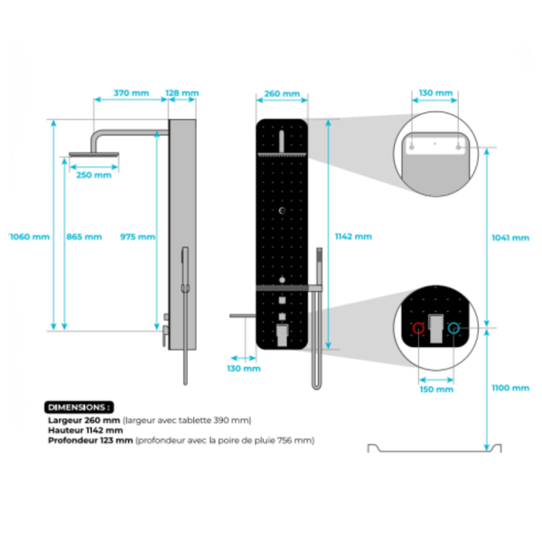 Colonne de douche avec système de récupération d'eau froide